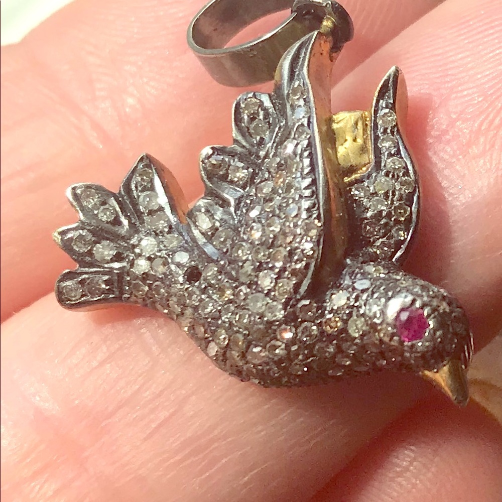 REAL DIAMOND Swallow sparrow sterling bird pendant